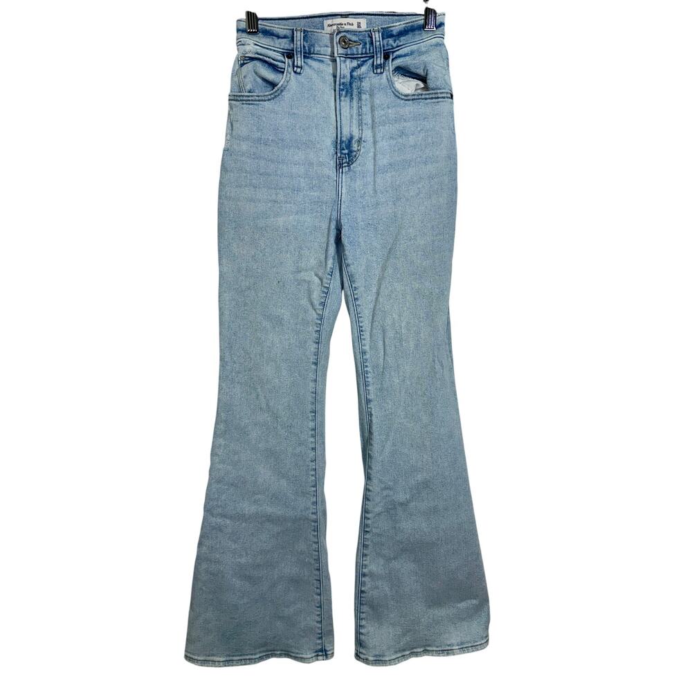 Abercrombie & Fitch Curve Love Flare Ultra High Rise Blue Denim Jeans Size 24 00